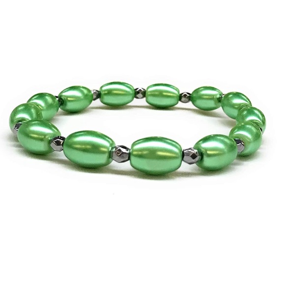 Set of 2 Green Faux Pearl Beaded Stretch Bracelets - Picture 3 of 5